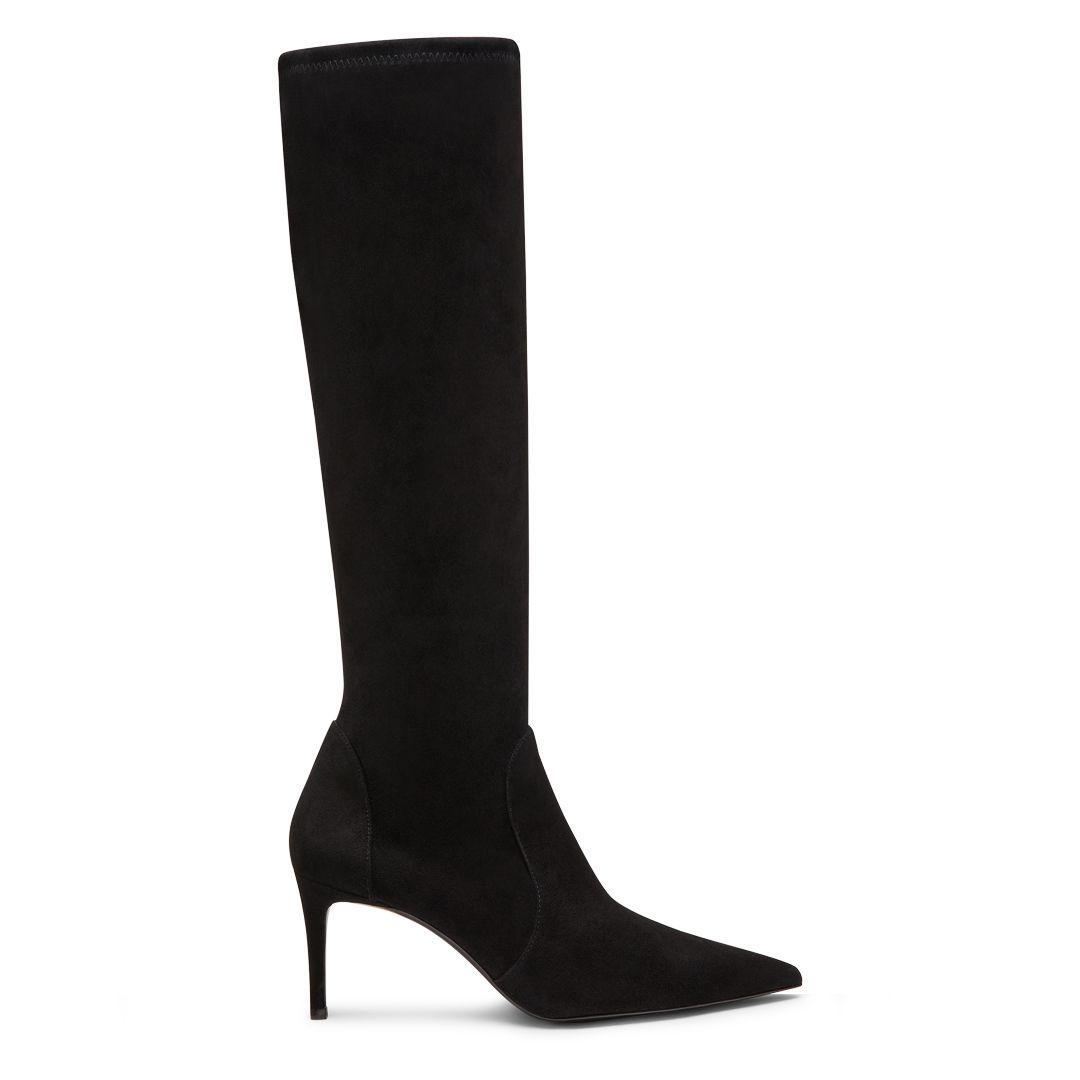 Shop Now: Stuart Power Knee-High Boot 75 in Black Suede 