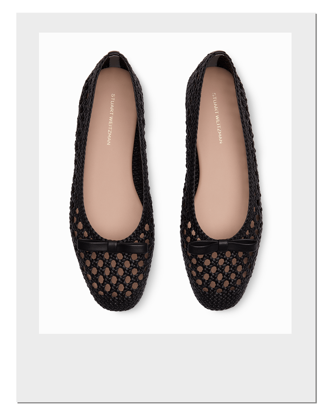 Stuart Weitzman black woven ballet flats with bow detail 