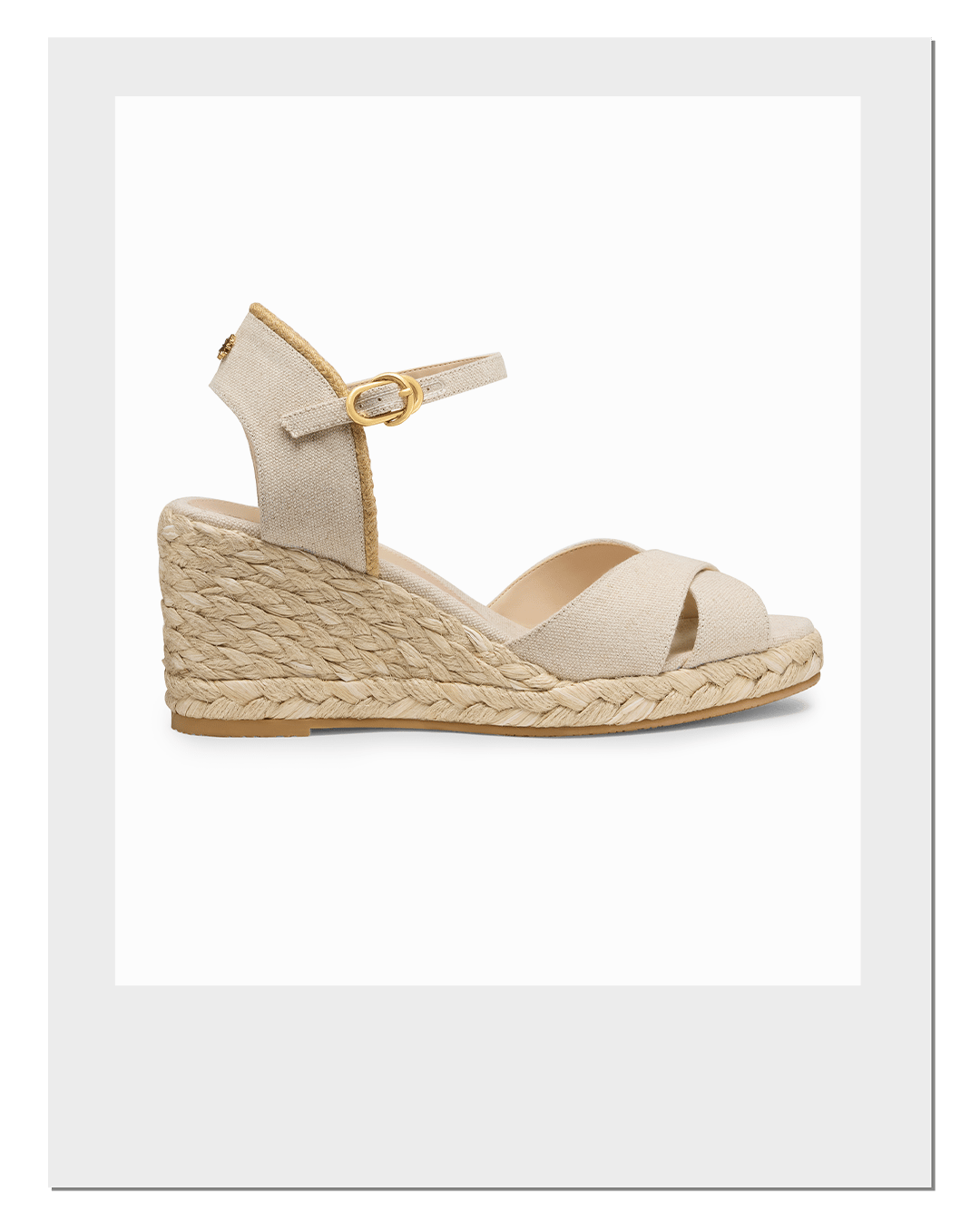 The Mirela Espadrille Wedge Sandal in natural linen white