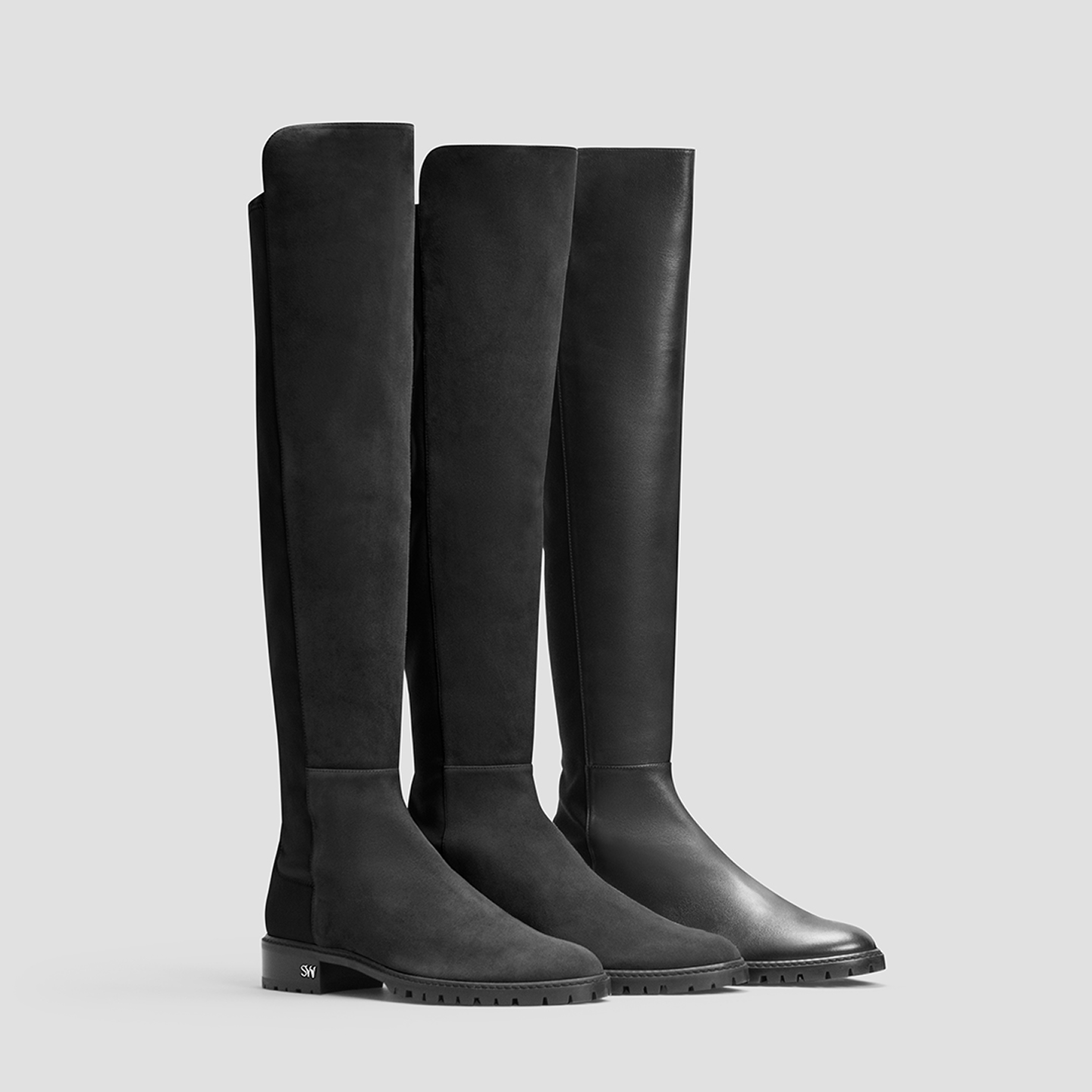 Stuart Weitzman 5050 over-the-knee boots in black leather and black suede 